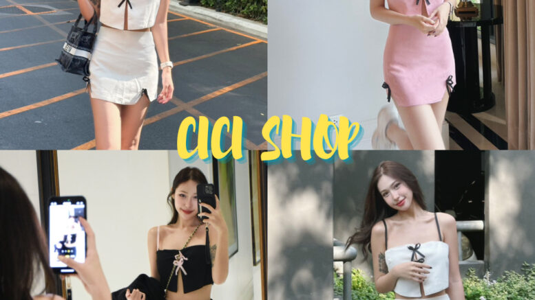 Cicishop(3191)Set 2 ชิ้น เสื้อสายเดียว+กระโปรงสั้นทรงเอ ซิปหลัง แต่งโบว์ด้านหน้า สายสามารถปรับได้ สไตล์สาวเวียดนาม